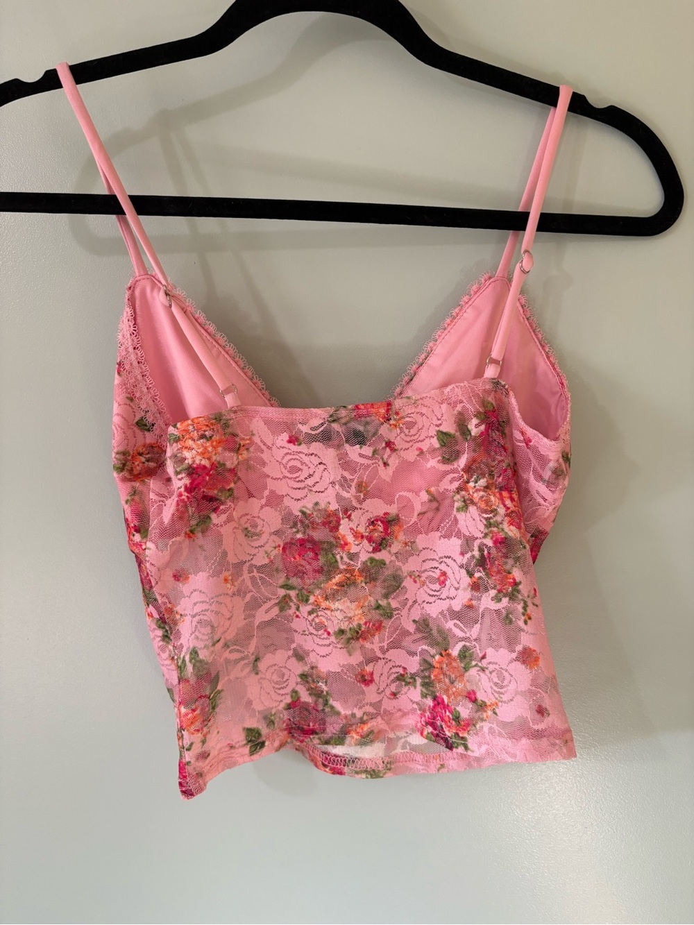Lulu's Pink Floral Lace Cami with Front Tie Detail - Picture 2 of 3
